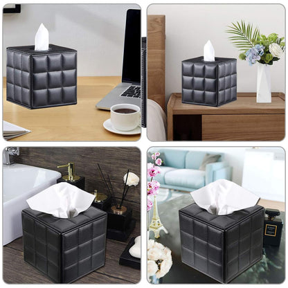 Premium PU Leather Square Tissue Box with Quilted Design