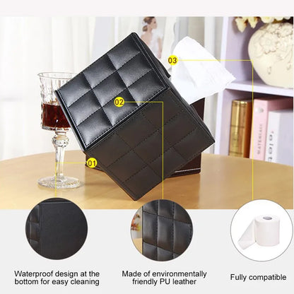 Premium PU Leather Square Tissue Box with Quilted Design