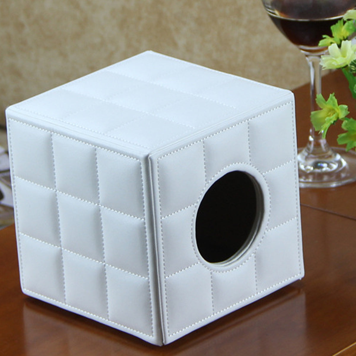 Premium PU Leather Square Tissue Box with Quilted Design