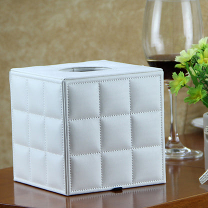 Premium PU Leather Square Tissue Box with Quilted Design