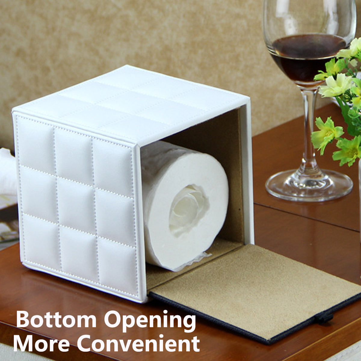 Premium PU Leather Square Tissue Box with Quilted Design