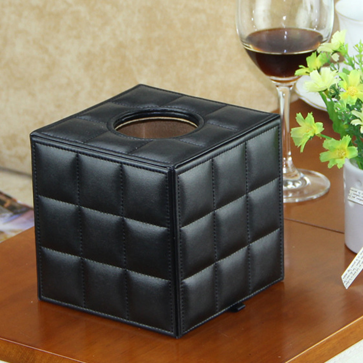 Premium PU Leather Square Tissue Box with Quilted Design