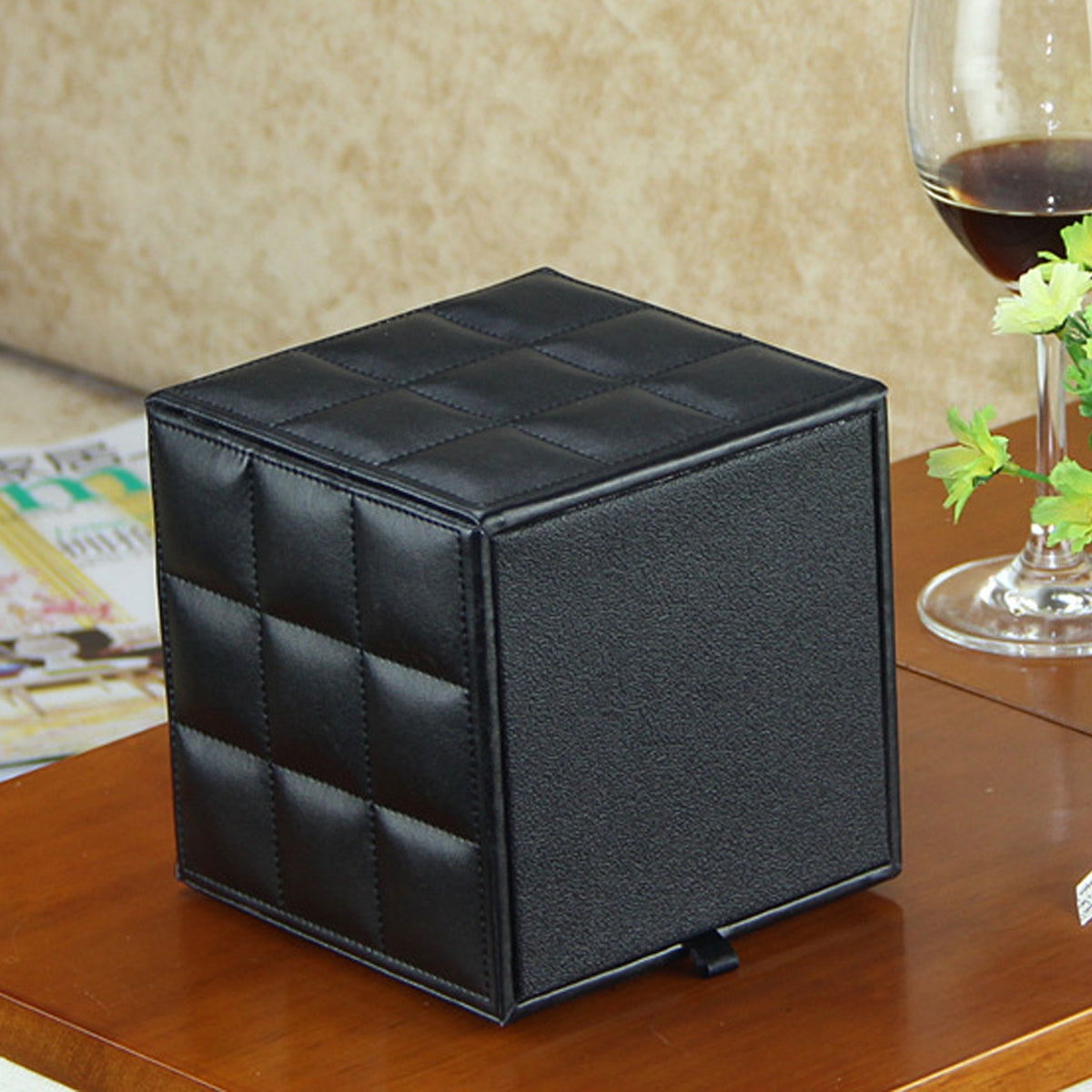 Premium PU Leather Square Tissue Box with Quilted Design