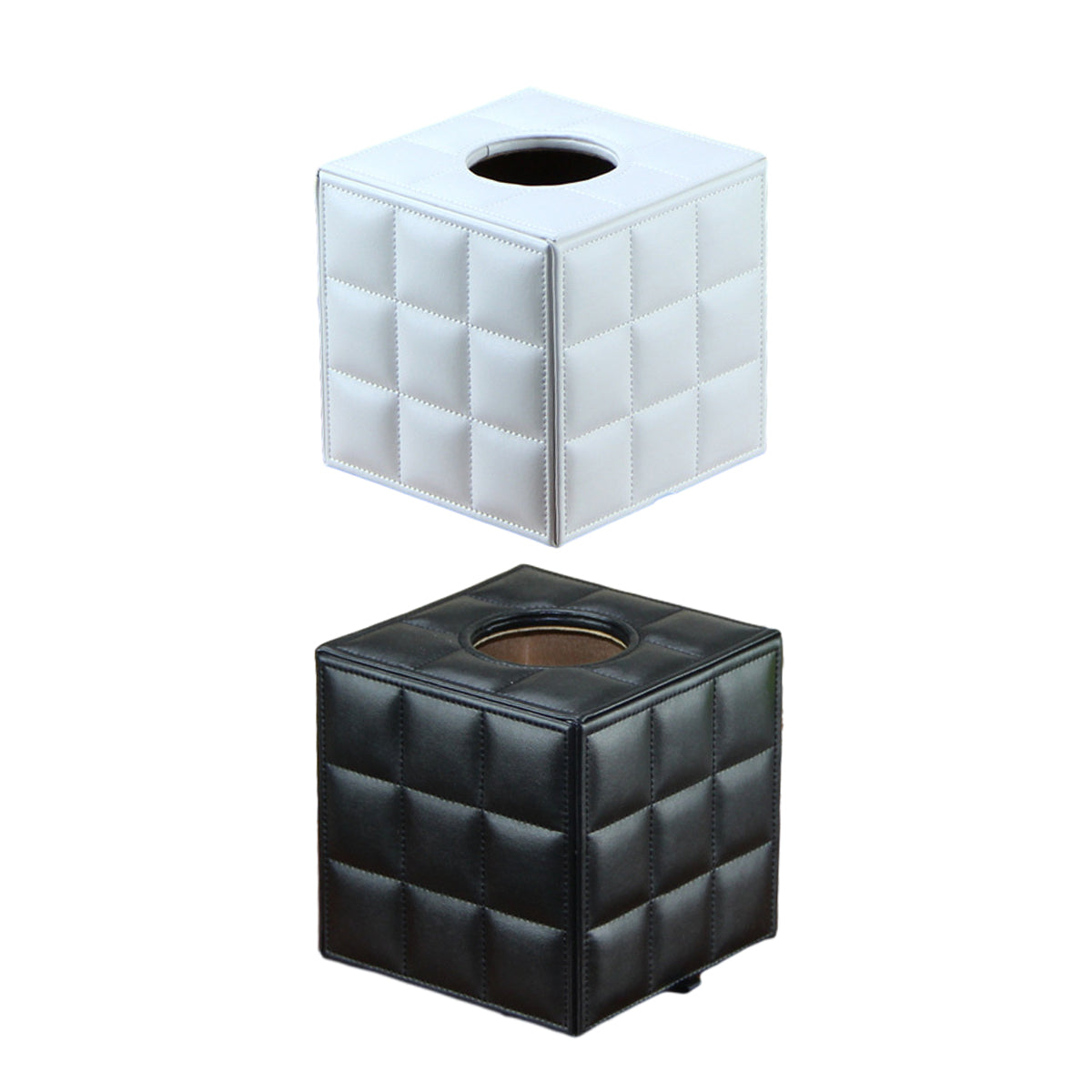 Premium PU Leather Square Tissue Box with Quilted Design
