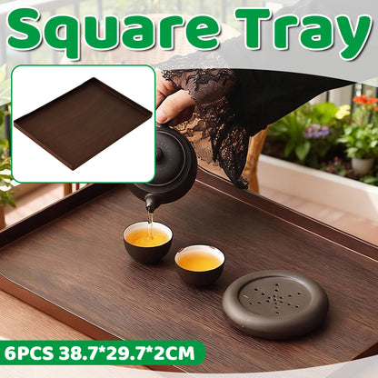 6PCS Rectangular Serving Trays Wood-Grain ABS Anti-Slip Design