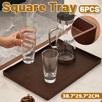 6PCS Rectangular Serving Trays Wood-Grain ABS Anti-Slip Design