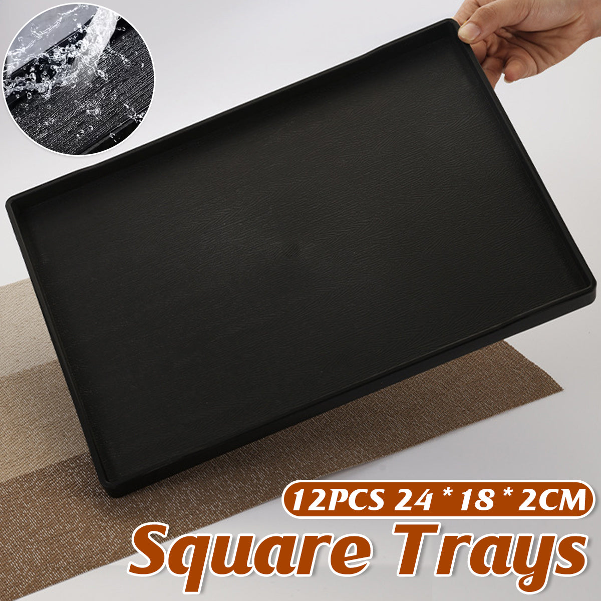 12 Pcs Rectangular Plastic Serving Tray 24x18cm Non-Slip