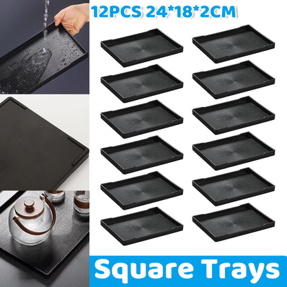 12 Pcs Rectangular Plastic Serving Tray 24x18cm Non-Slip