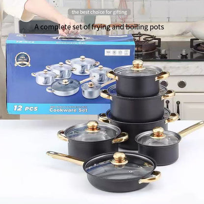 Stainless Steel 12 Piece Cookware Set Heat Resistant for Home Kitchen
