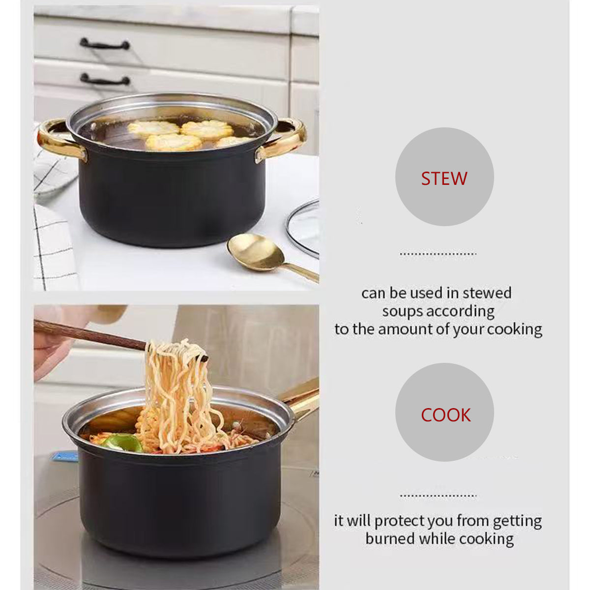 Stainless Steel 12 Piece Cookware Set Heat Resistant for Home Kitchen