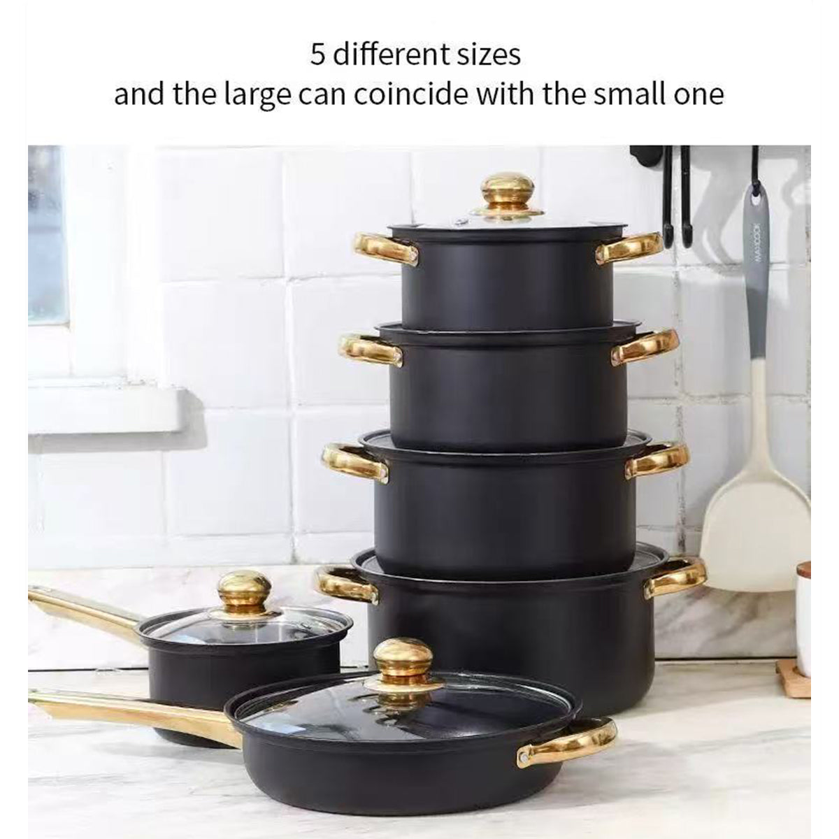 Stainless Steel 12 Piece Cookware Set Heat Resistant for Home Kitchen