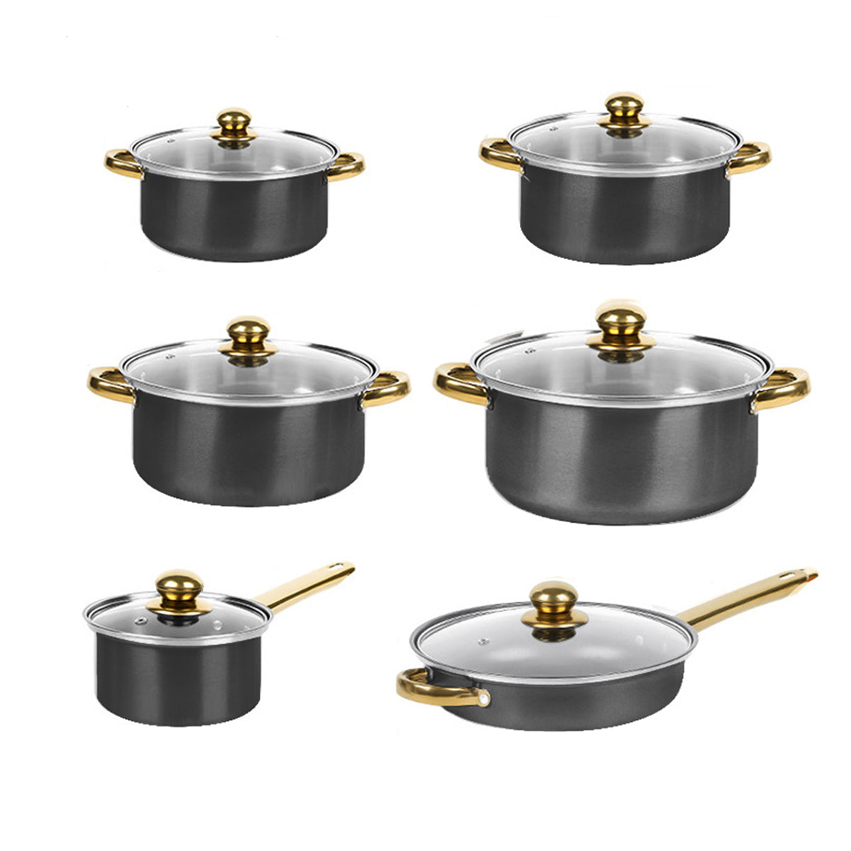 Stainless Steel 12 Piece Cookware Set Heat Resistant for Home Kitchen