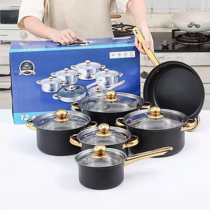 Stainless Steel 12 Piece Cookware Set Heat Resistant for Home Kitchen