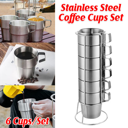 6pcs Double Wall Stainless Steel Coffee Mugs with Holder