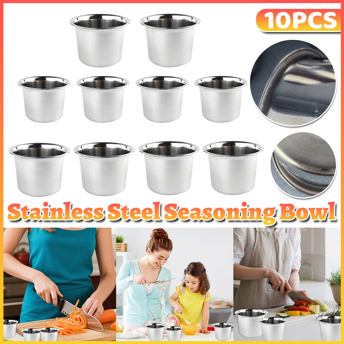 10 Pcs Stainless Steel Mixing Bowls 3 Sizes Food-Grade Kitchen