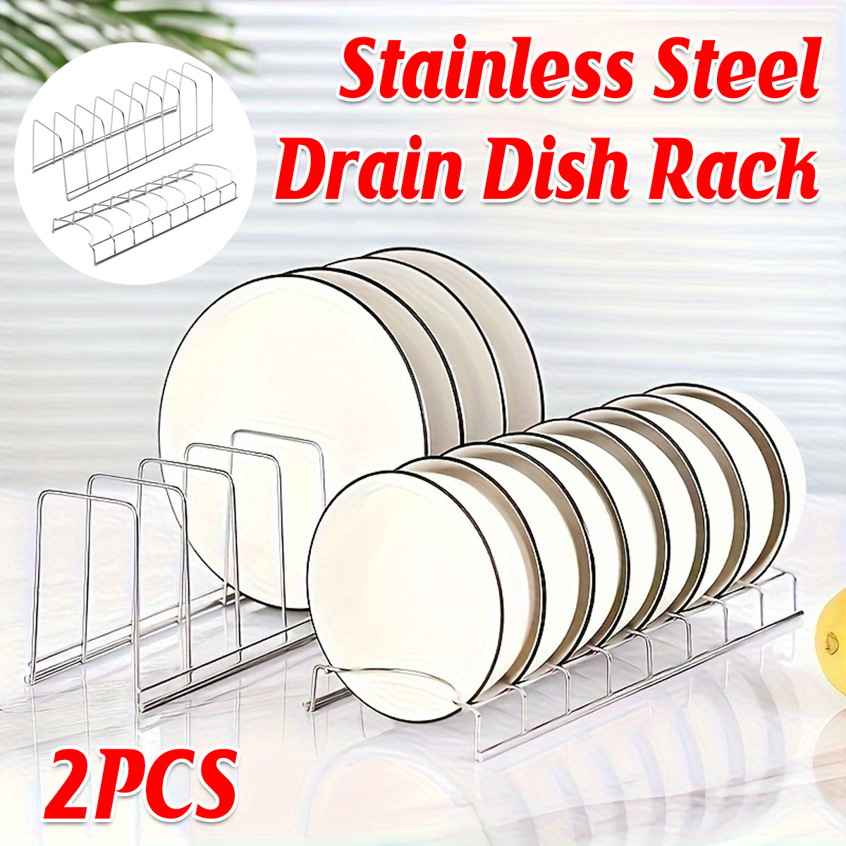 2pcs Stainless Steel Dish Drainer Rack Kitchen Sink Storage