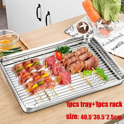 2 Pcs Stainless Steel Baking Tray with Cooling Rack Set