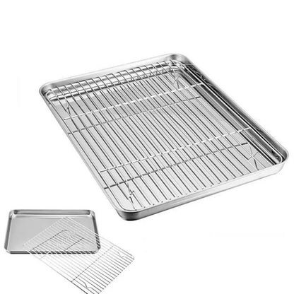 2 Pcs Stainless Steel Baking Tray with Cooling Rack Set
