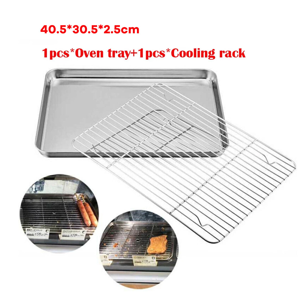 2 Pcs Stainless Steel Baking Tray with Cooling Rack Set
