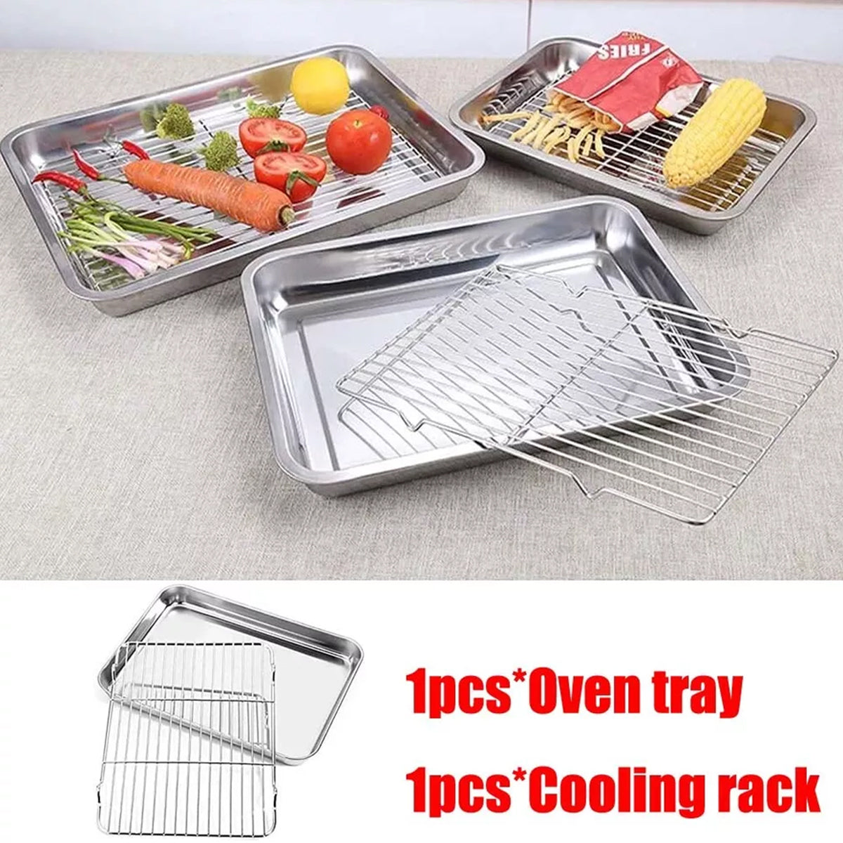 2 Pcs Stainless Steel Baking Tray with Cooling Rack Set