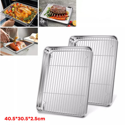 2 Pcs Stainless Steel Baking Tray with Cooling Rack Set