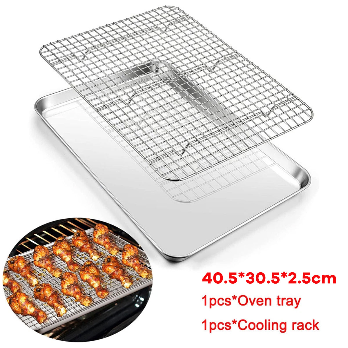 2 Pcs Stainless Steel Baking Tray with Cooling Rack Set