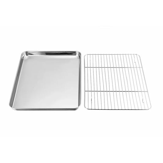 2 Pcs Stainless Steel Baking Tray with Cooling Rack Set