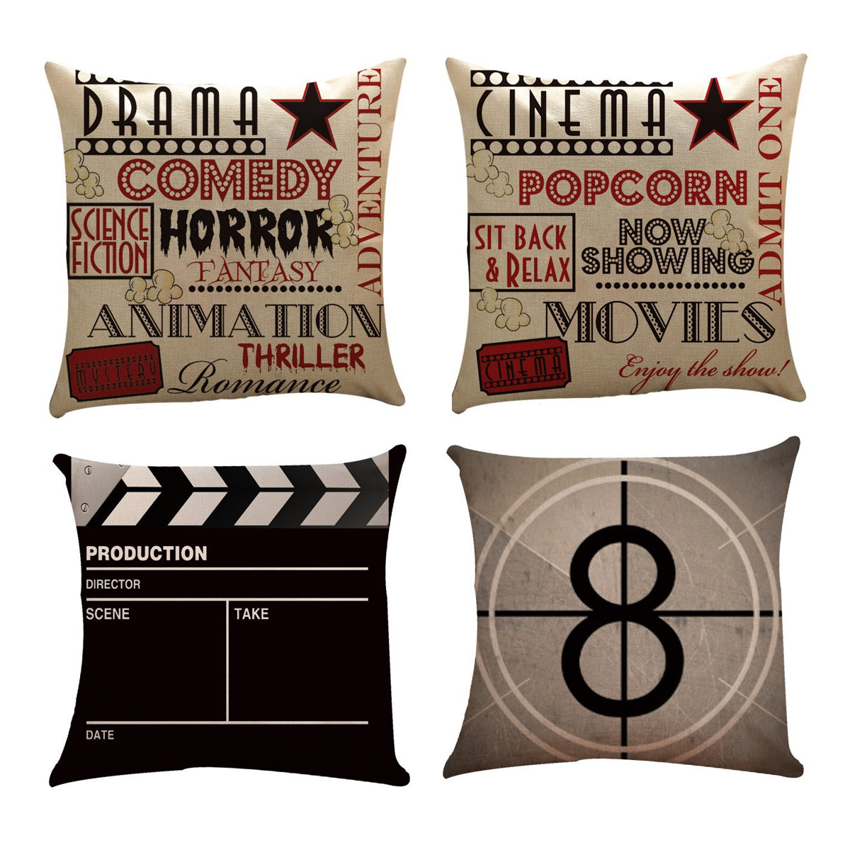 Movie Theater Cinema Throw Pillow Cover Home Decor Design Pillow Cases 18x18 In