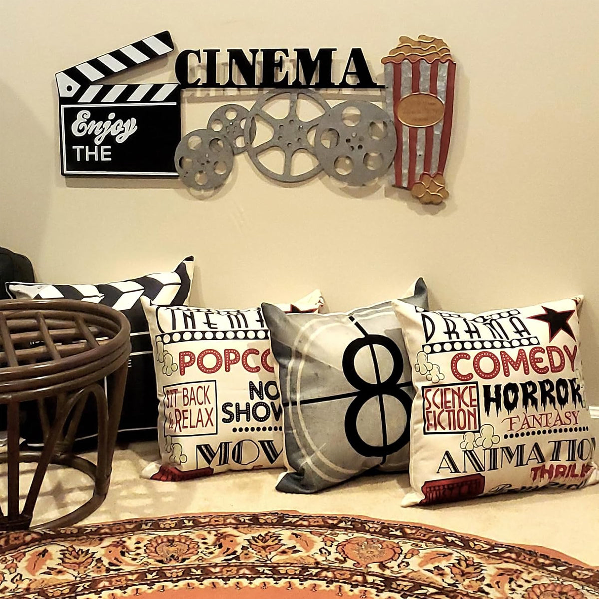 Movie Theater Cinema Throw Pillow Cover Home Decor Design Pillow Cases 18x18 In