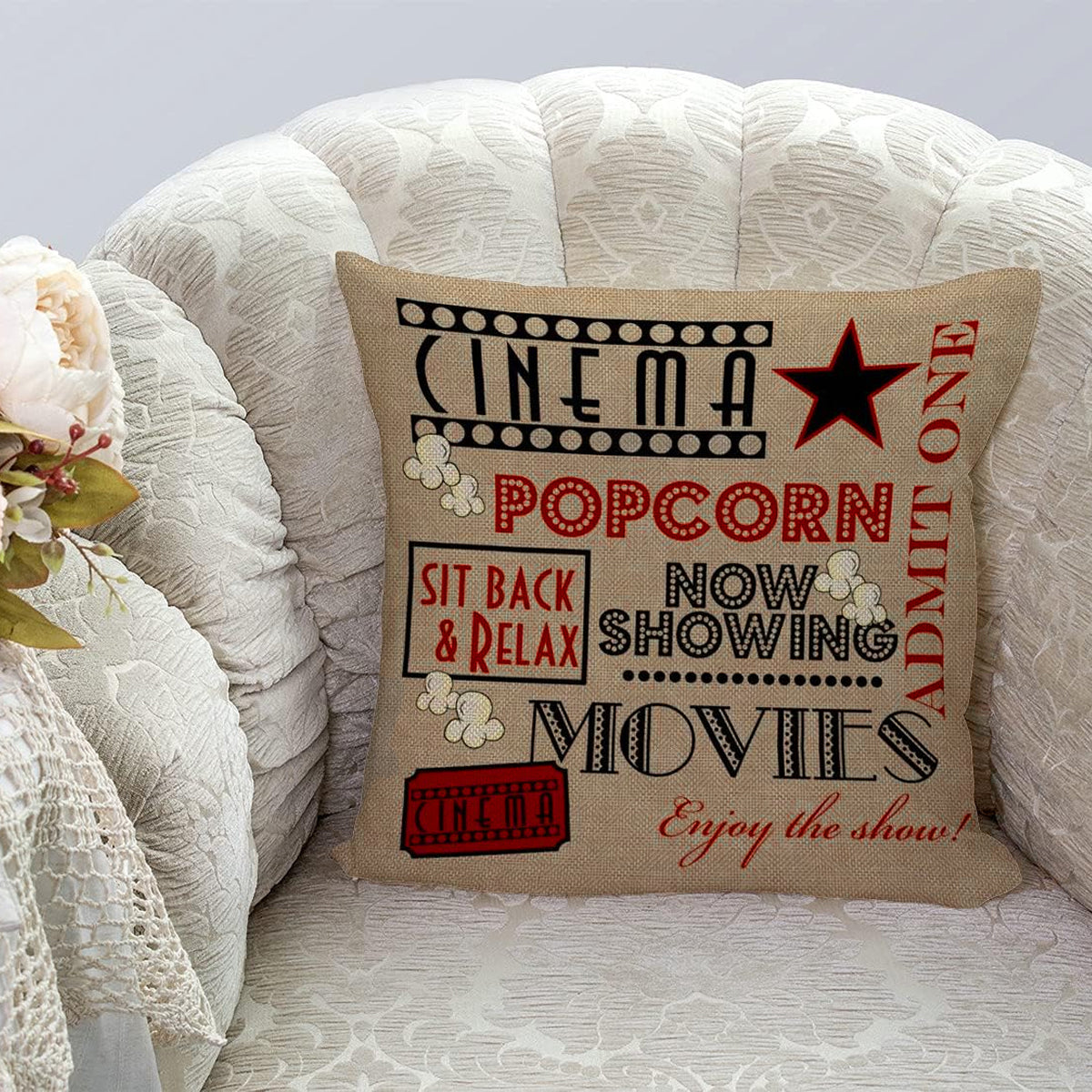 Movie Theater Cinema Throw Pillow Cover Home Decor Design Pillow Cases 18x18 In