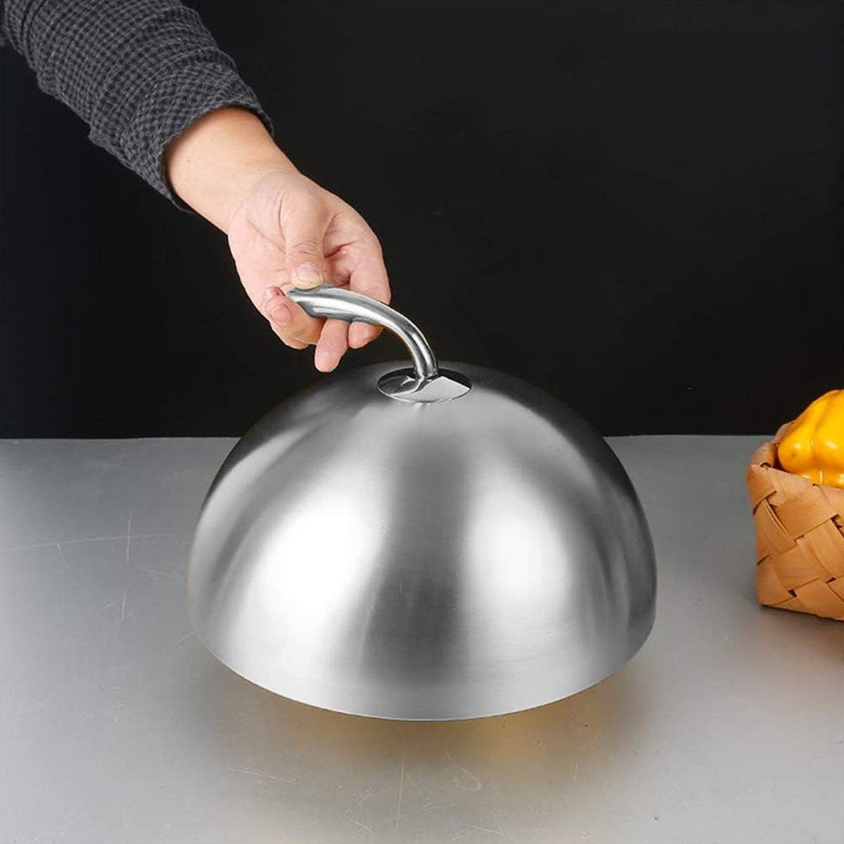 Non Magnetic Stainless Steel Steak Cover Round BBQ Lid High Pot Cover Food Cover