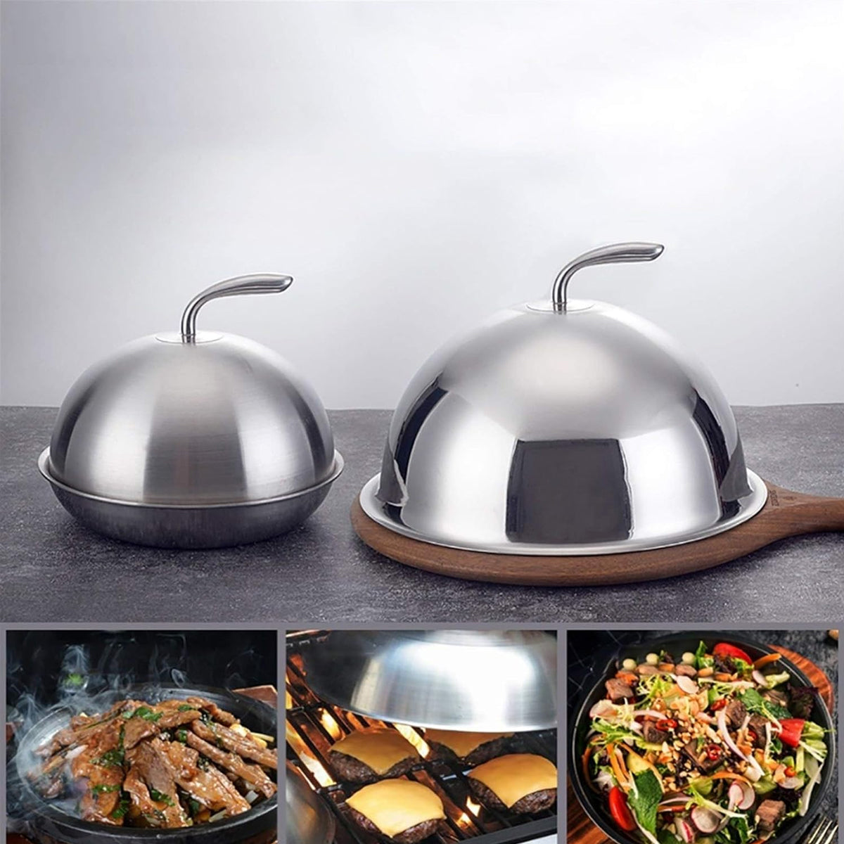 Non Magnetic Stainless Steel Steak Cover Round BBQ Lid High Pot Cover Food Cover