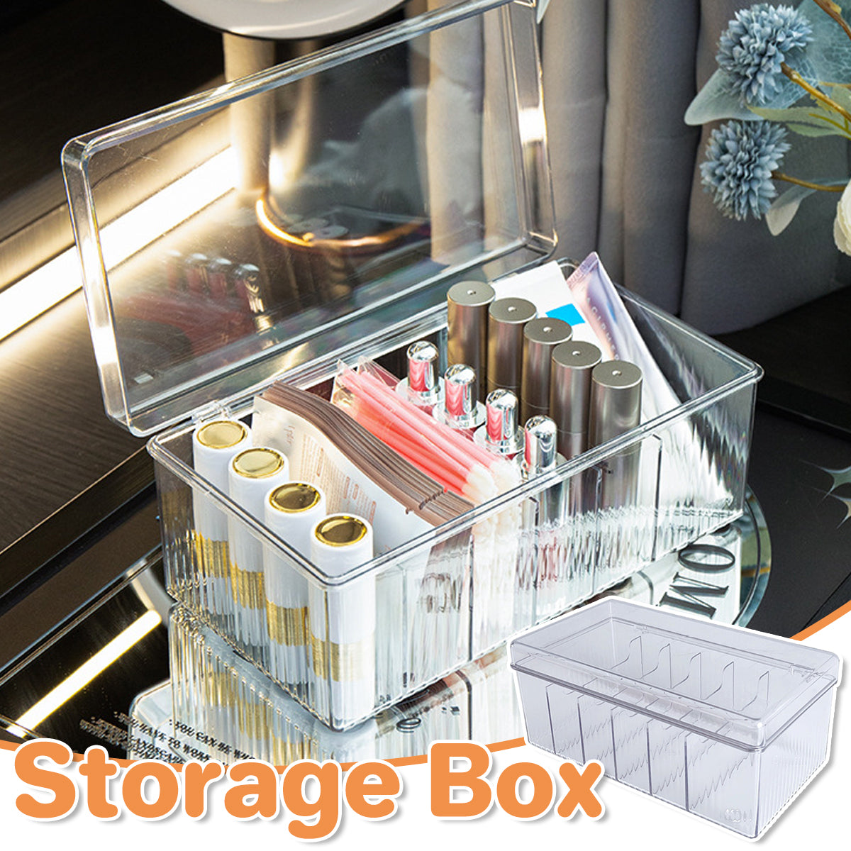 Transparent Dustproof Cosmetic Storage Box with Lid Makeup Organizer Case AU