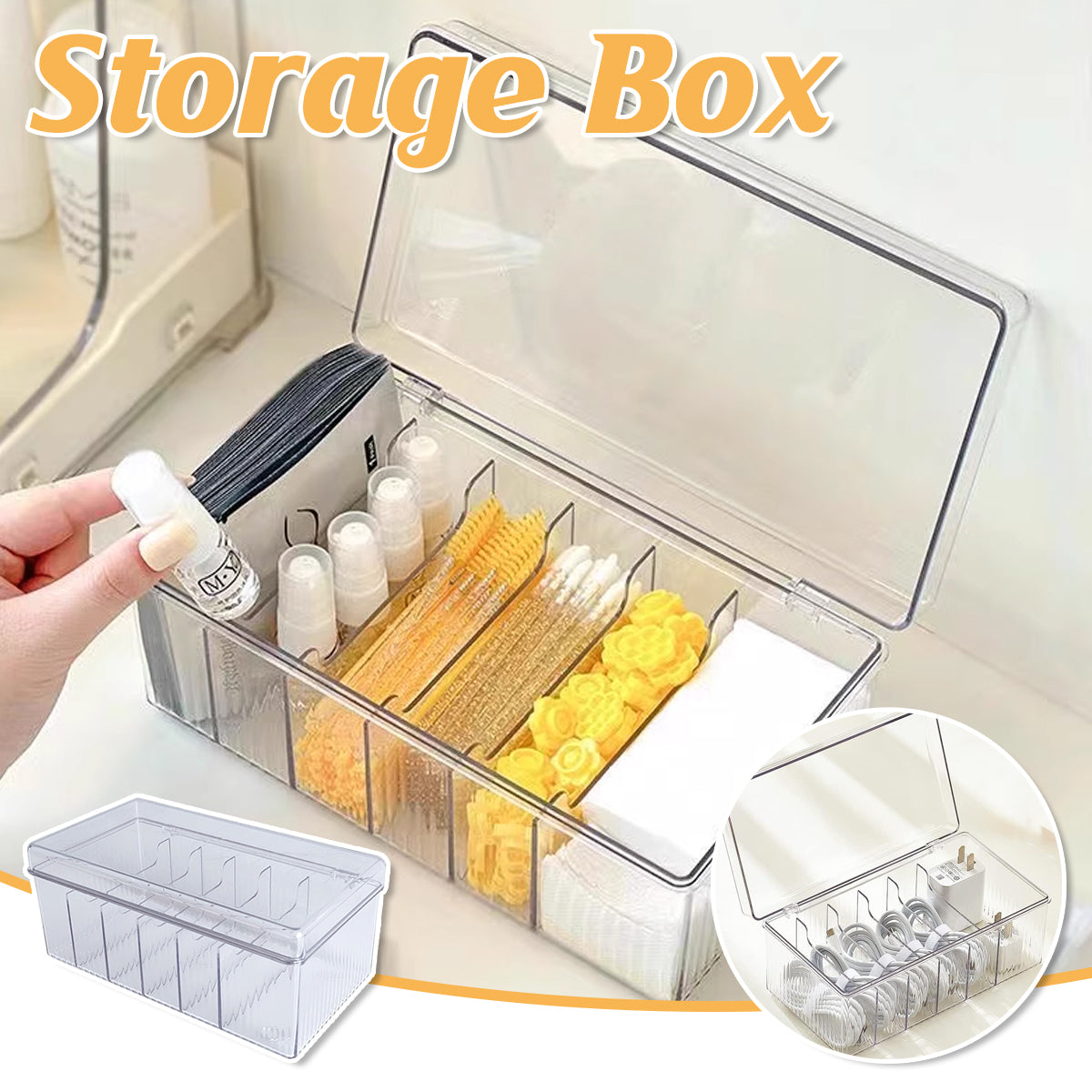 Transparent Dustproof Cosmetic Storage Box with Lid Makeup Organizer Case AU