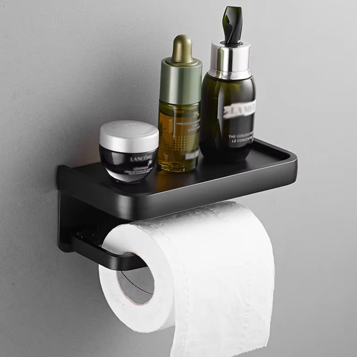 Toilet Paper Holder with Raised Storage Shelf