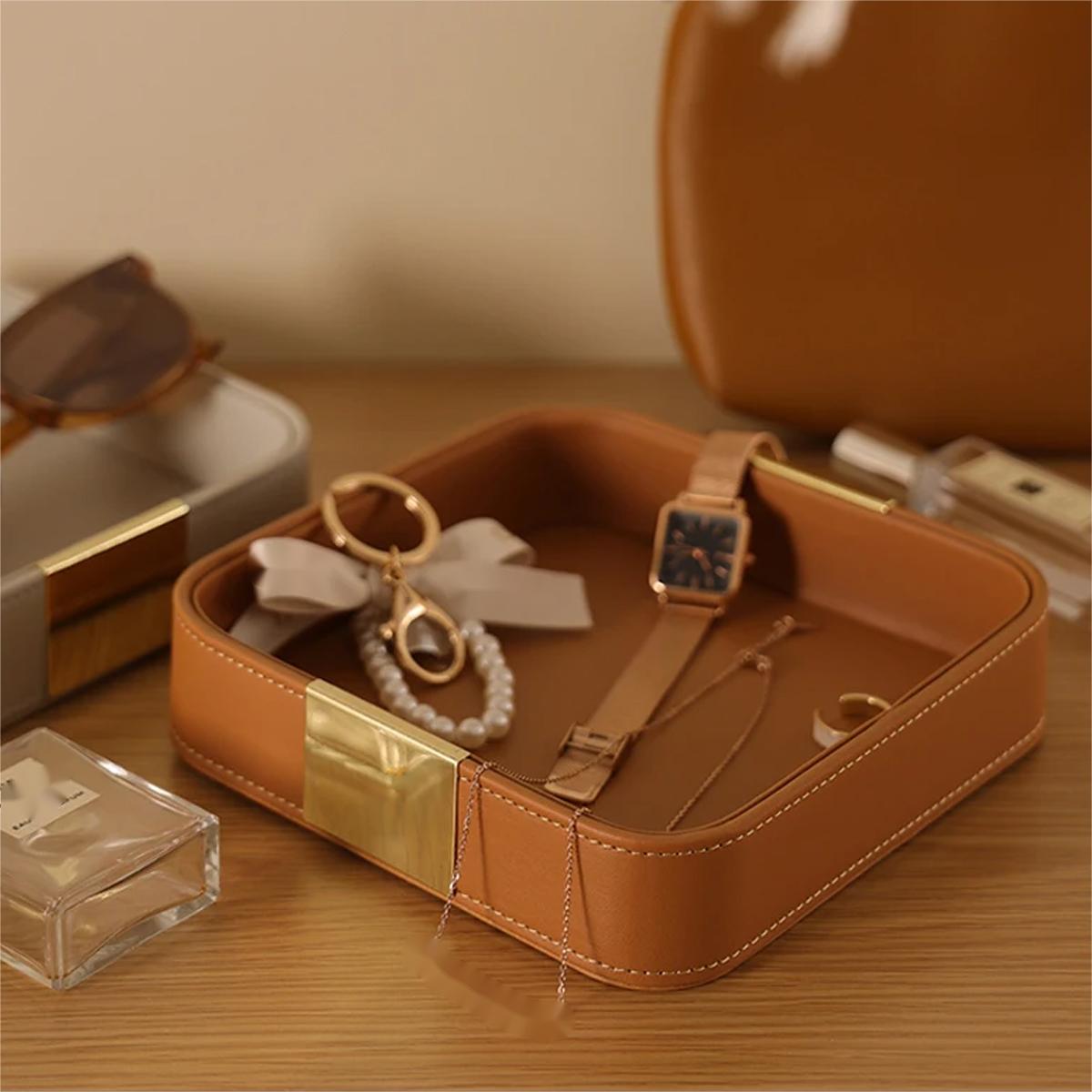 Leather Desktop Storage Tray Key Organizer Entryway Cosmetic Clutter Tray AU