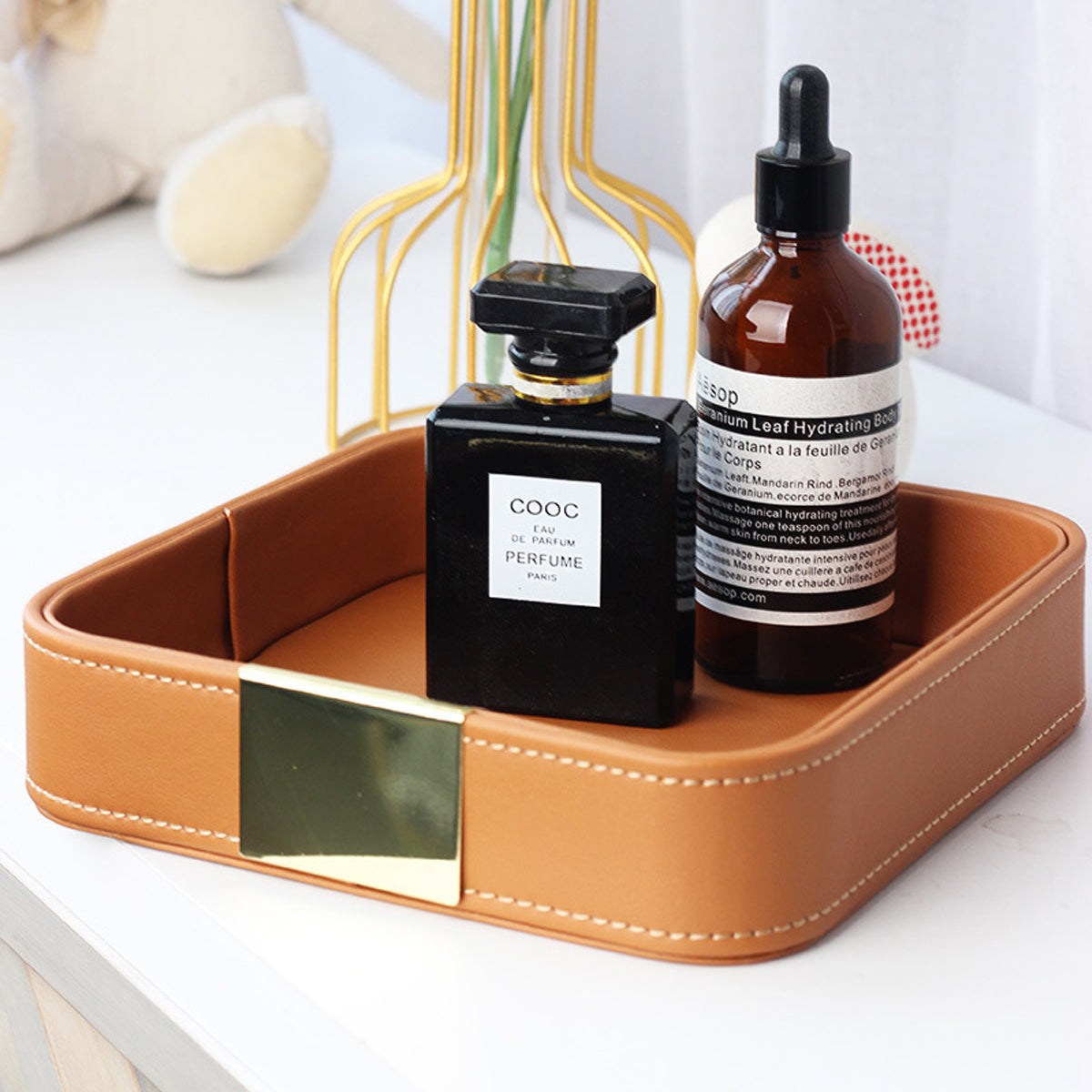Leather Desktop Storage Tray Key Organizer Entryway Cosmetic Clutter Tray AU