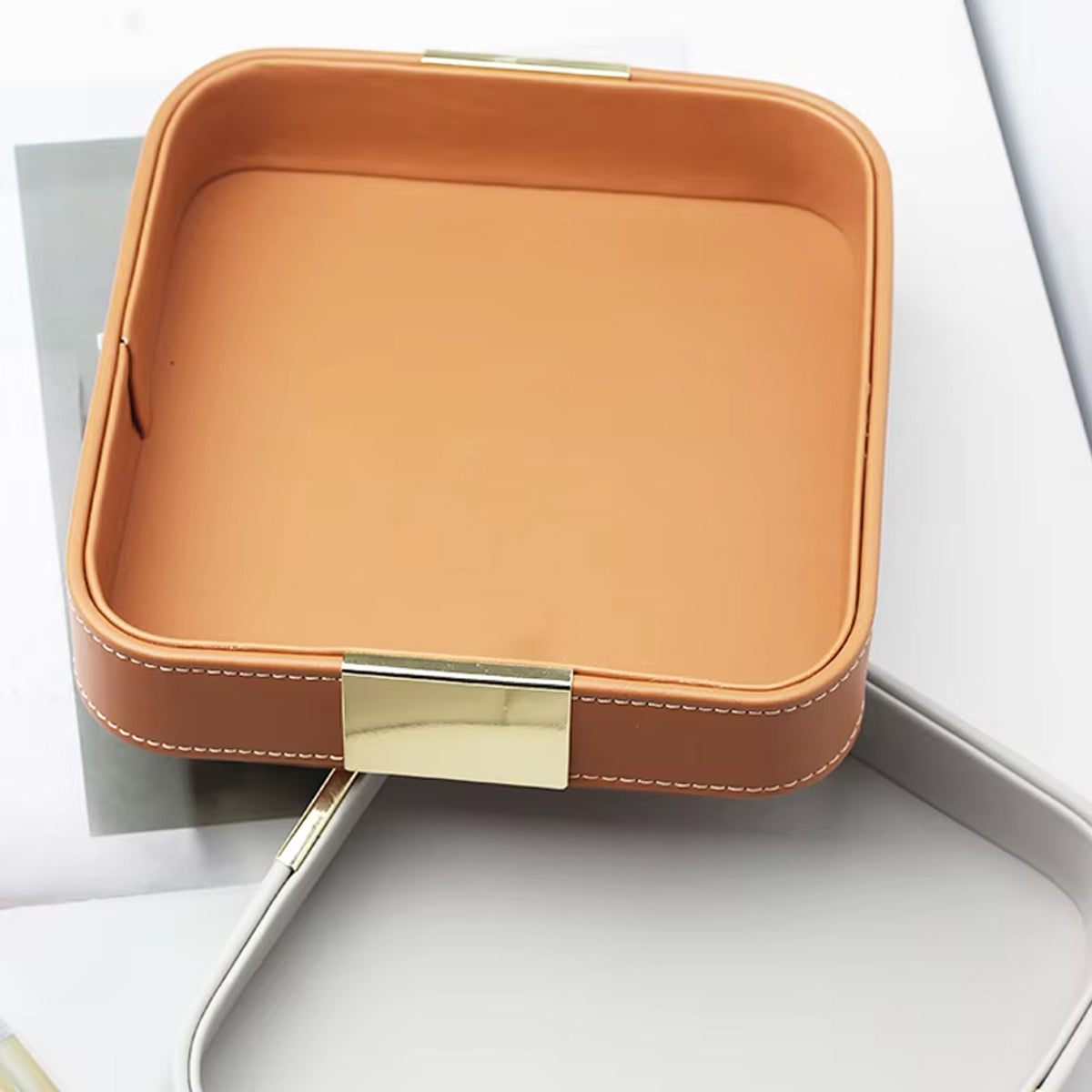 Leather Desktop Storage Tray Key Organizer Entryway Cosmetic Clutter Tray AU