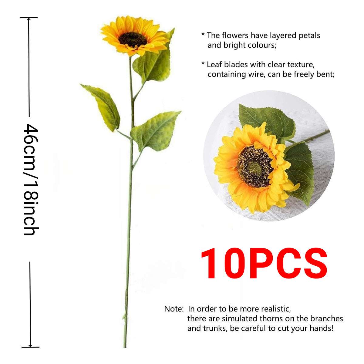 10PCS Artificial Sunflower Bouquet with Flexible Stems