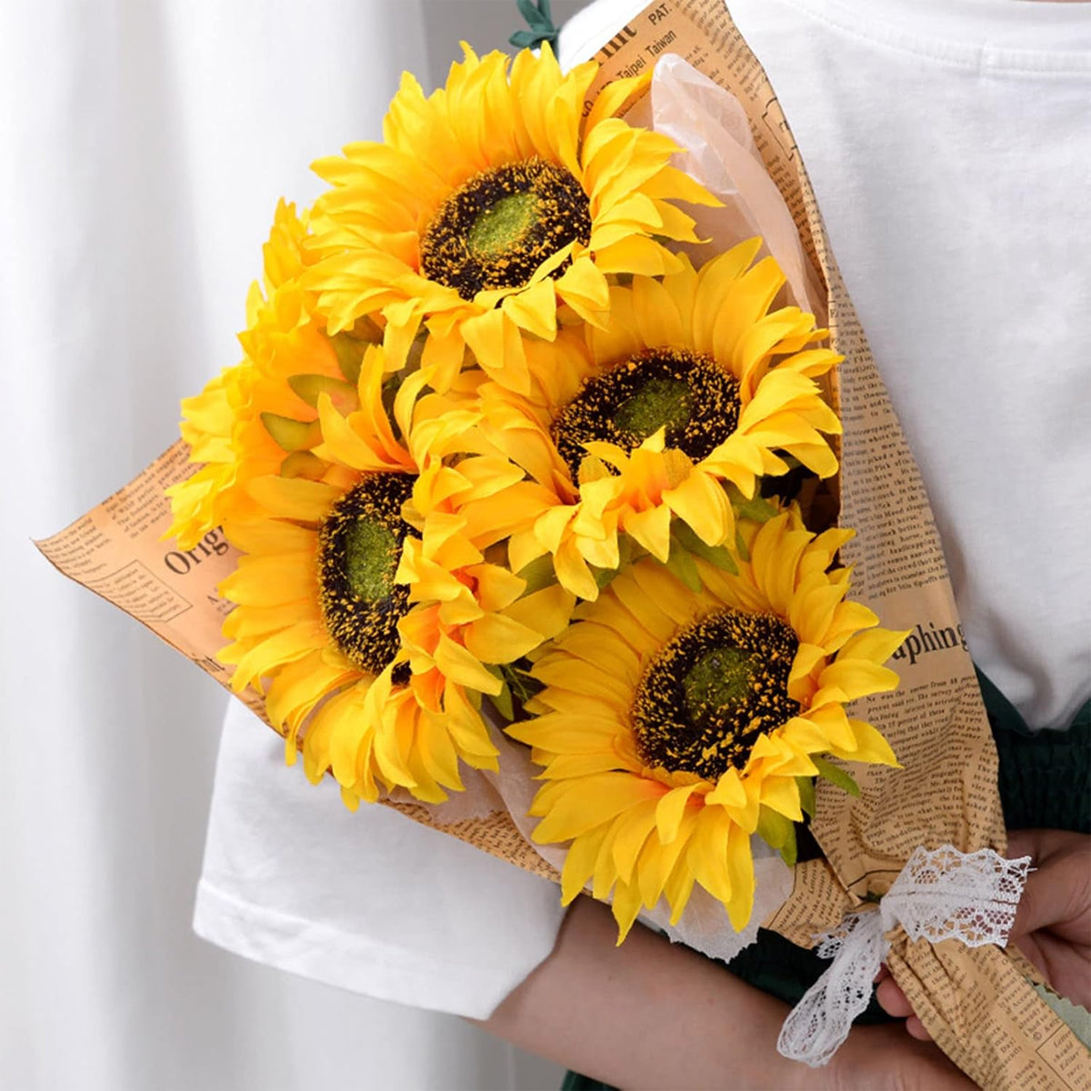 10PCS Artificial Sunflower Bouquet with Flexible Stems