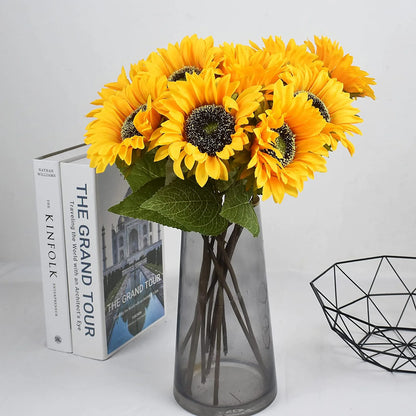 10PCS Artificial Sunflower Bouquet with Flexible Stems