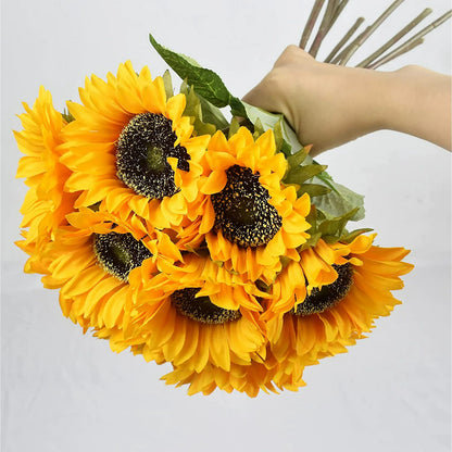 10PCS Artificial Sunflower Bouquet with Flexible Stems