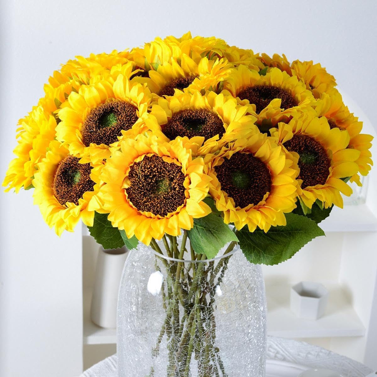 10PCS Artificial Sunflower Bouquet with Flexible Stems