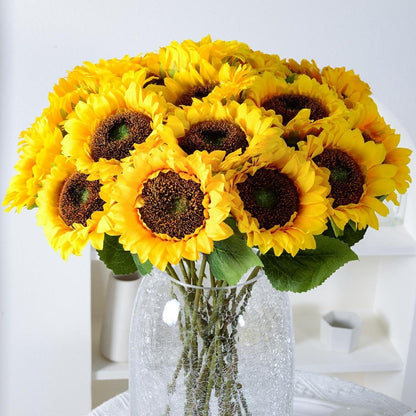 10PCS Artificial Sunflower Bouquet with Flexible Stems