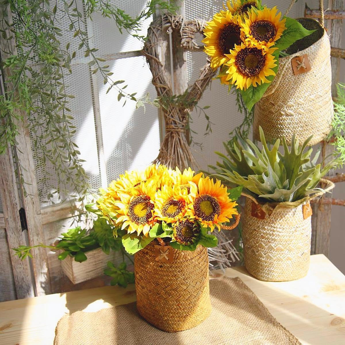 10PCS Artificial Sunflower Bouquet with Flexible Stems