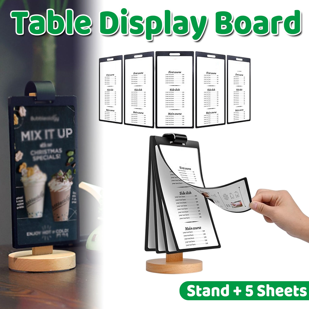 Wooden Tabletop Menu Holder Stand 20x10cm for Restaurant
