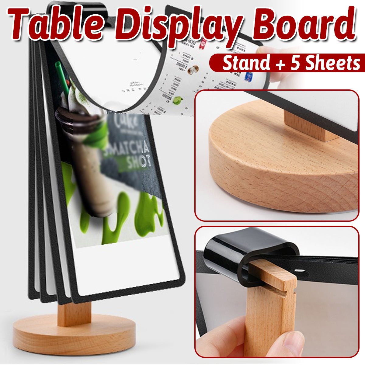 Wooden Tabletop Menu Holder Stand 20x10cm for Restaurant