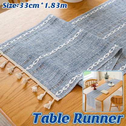 Woven Solid Color Tablecloth with Fringe Hollow Design Home Dining Room Decor