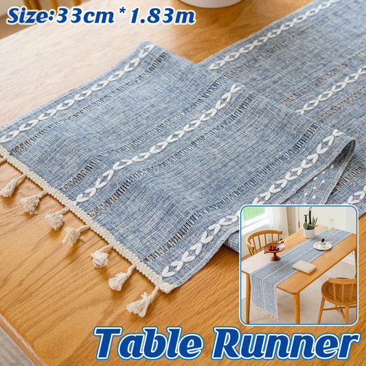 Woven Solid Color Tablecloth with Fringe Hollow Design Home Dining Room Decor