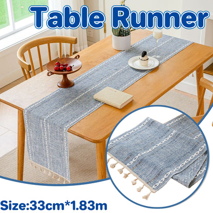 Woven Solid Color Tablecloth with Fringe Hollow Design Home Dining Room Decor